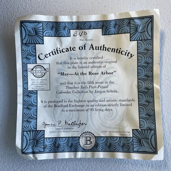 May - At The Rose Arbor Plate Cat Kitten By Jurgen Scholz Timeless Tails 1999 - Picture 5 of 11